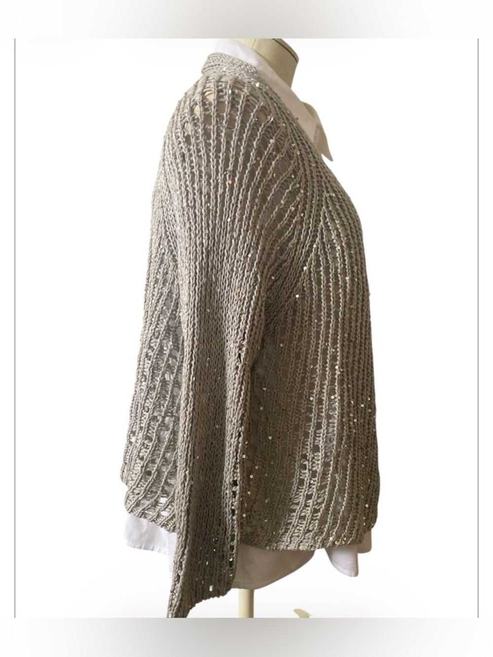 Eileen Fisher Sequin Chainmail Mesh Cardigan size M pristine condition - Picture 3 of 7